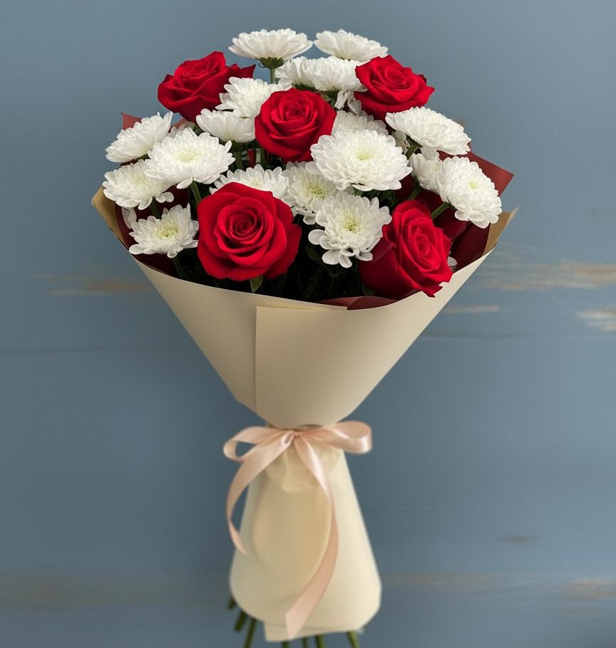 Букет цветов из: Розы и Хризантемы в Зюкайка