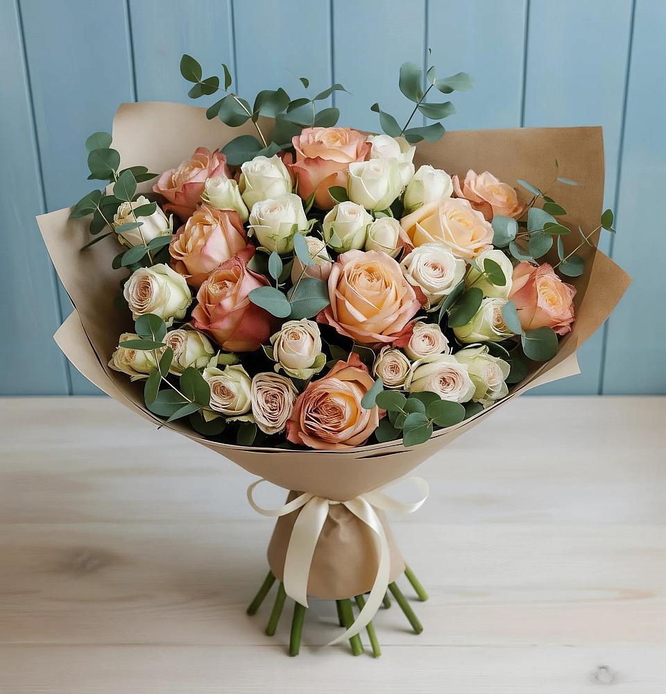 Букет цветов из: Альстромерии и Розы в Зюкайка