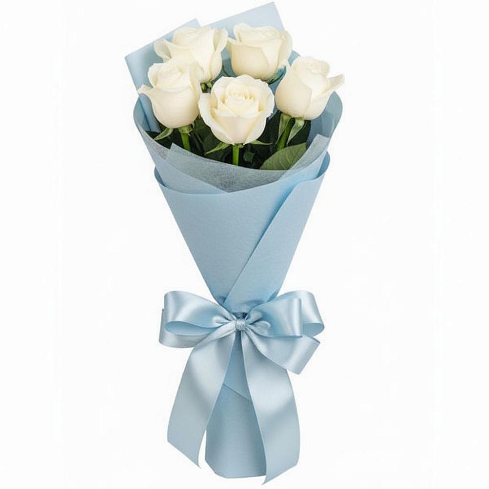 Букет 5 Белых роз Проуд в Зюкайка