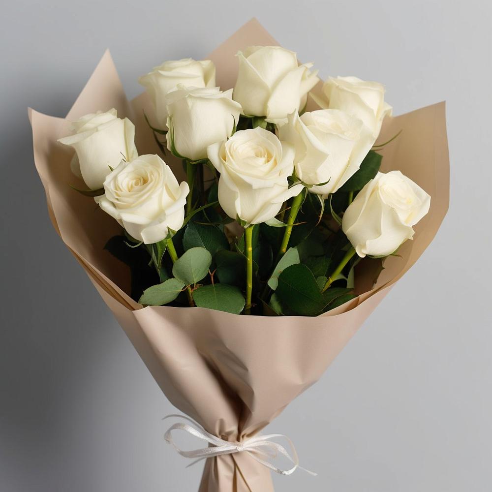 Букет 9 Белых роз Эдлесс Лав в Зюкайка