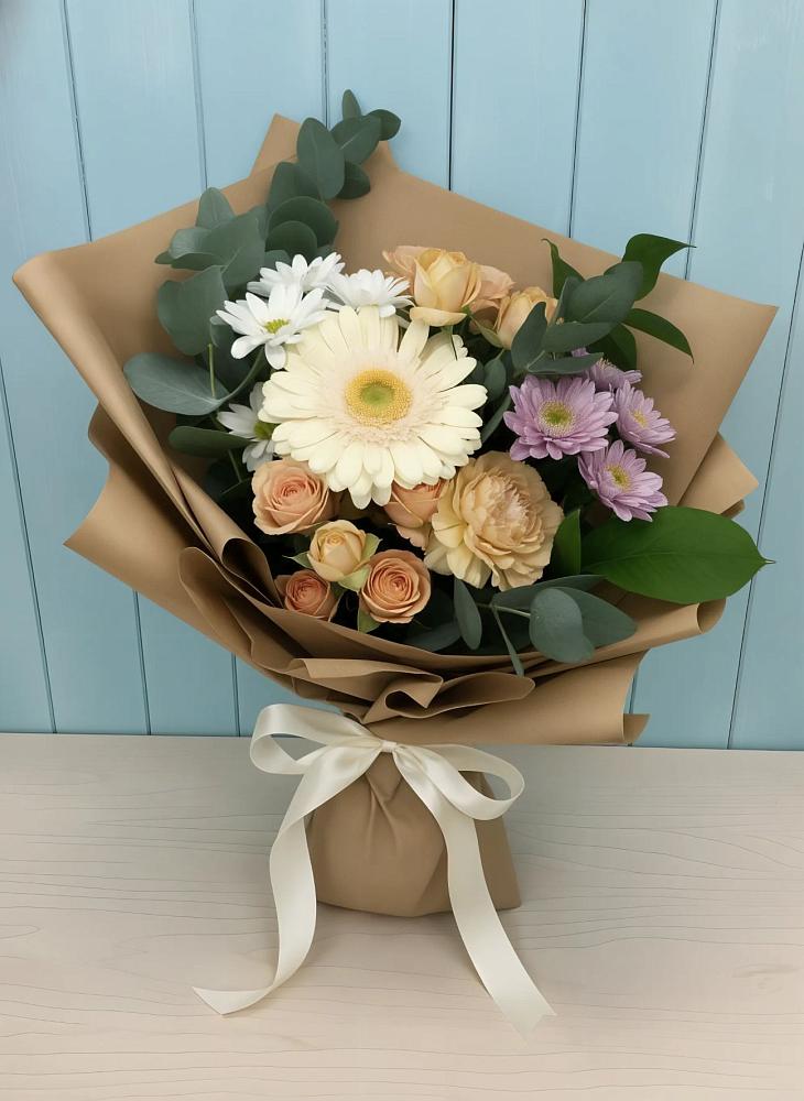 Букет цветов из: Герберы и Хризантемы в Зюкайка