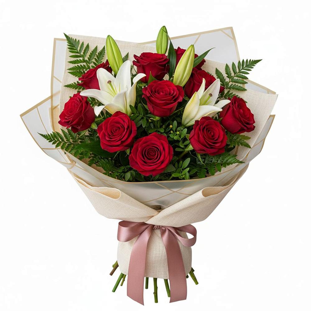 Букет цветов из: Лилии и Розы в Зюкайка