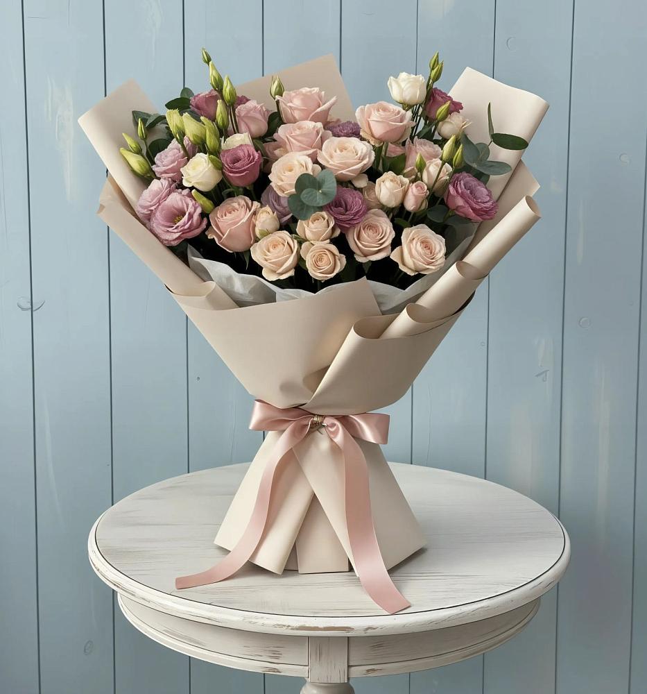 Букет цветов из: Розы и Лизиантусы в Зюкайка