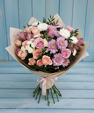 Букет цветов из:  Хризантемы, Розы и Альстромерии в Зюкайка
