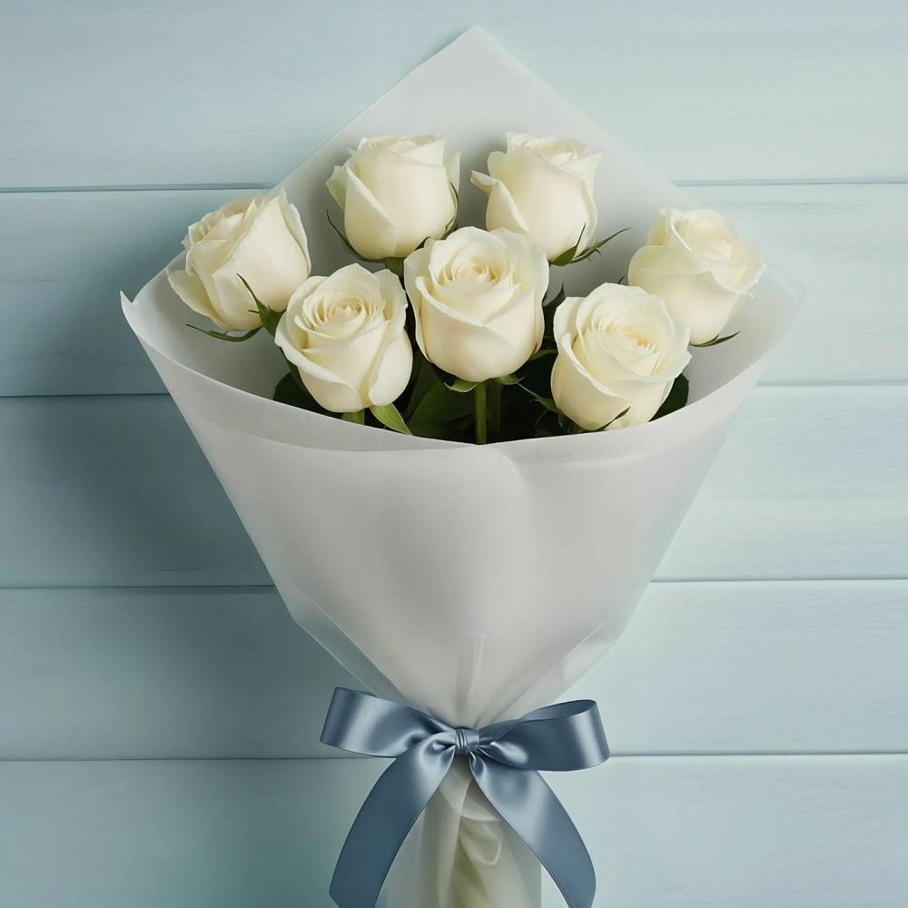 Букет 7 Белых роз Эдлесс Лав в Зюкайка